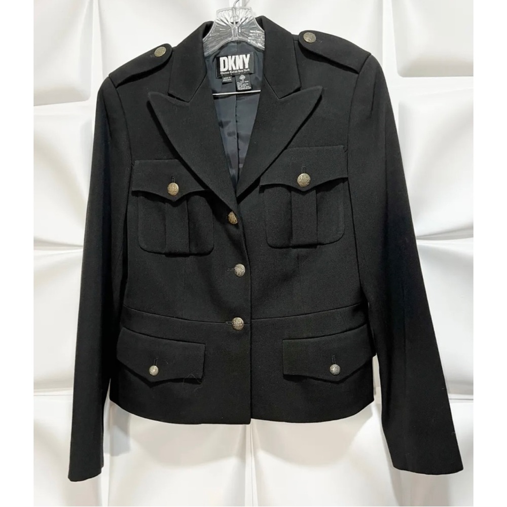 DKNY Donna Karan New York Womens Sz 6 Pure WOOL Military Blazer s Jacket
